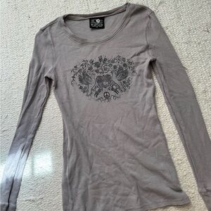Lucky Brand Taupe Long Sleeve Tee with Graphic